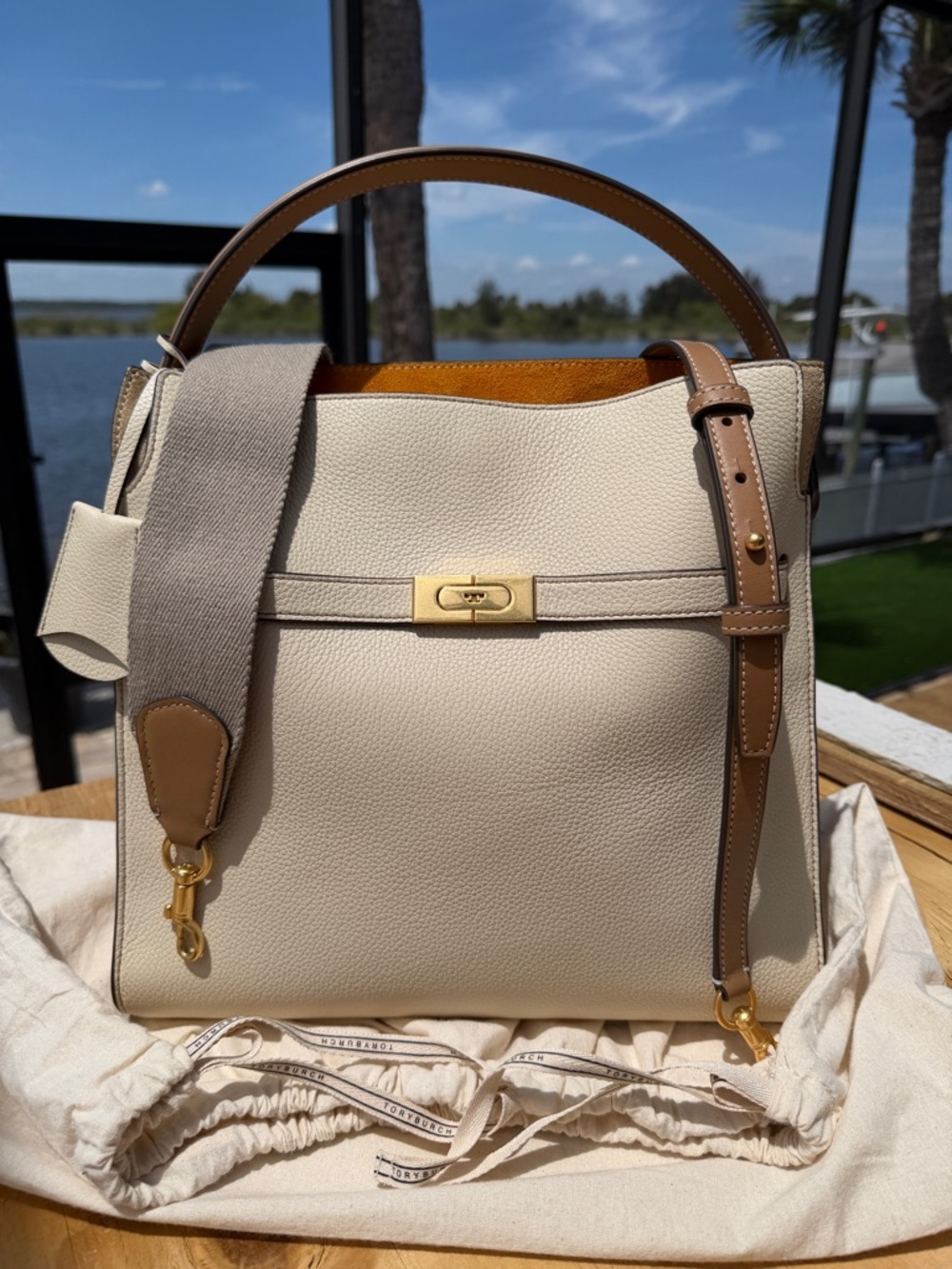 Tory Burch Lee Radziwill Large Ltd Ed Pebble Leather Monogram Jacquard Bag